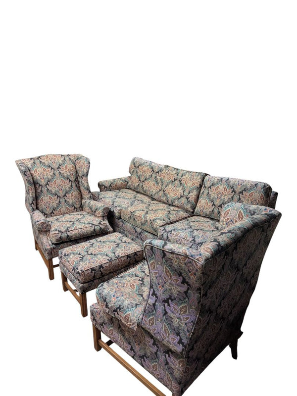 James C. Snyder Upholstered Living Room Set – Sofa, Two Armchairs & Ottoman