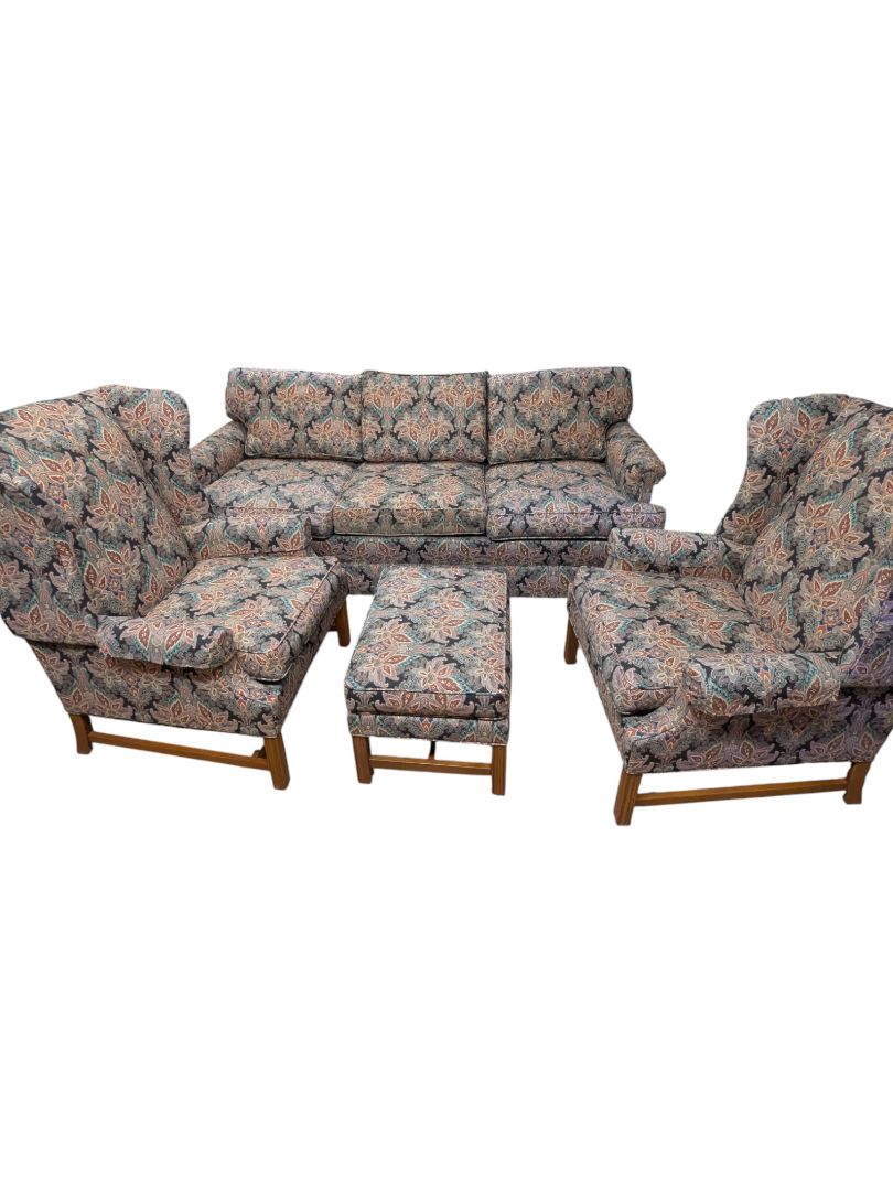 James C. Snyder Upholstered Living Room Set – Sofa, Two Armchairs & Ottoman
