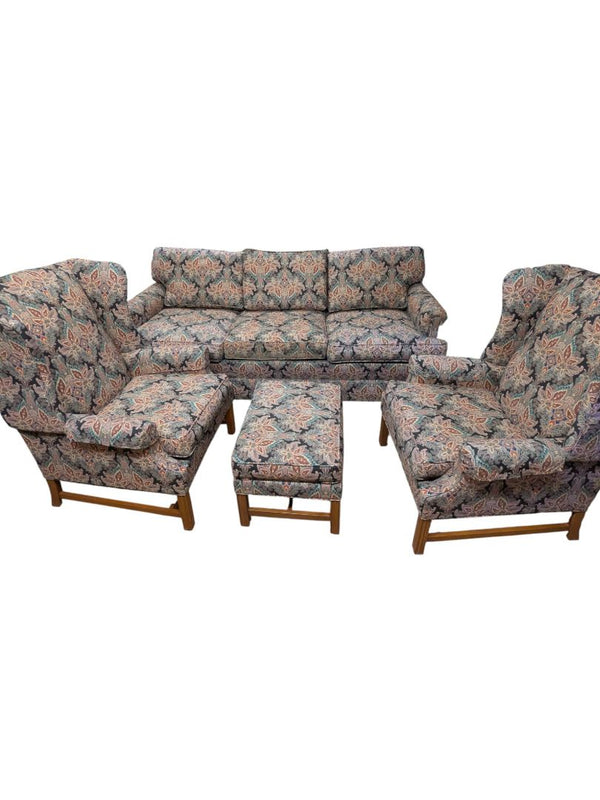 James C. Snyder Upholstered Living Room Set – Sofa, Two Armchairs & Ottoman