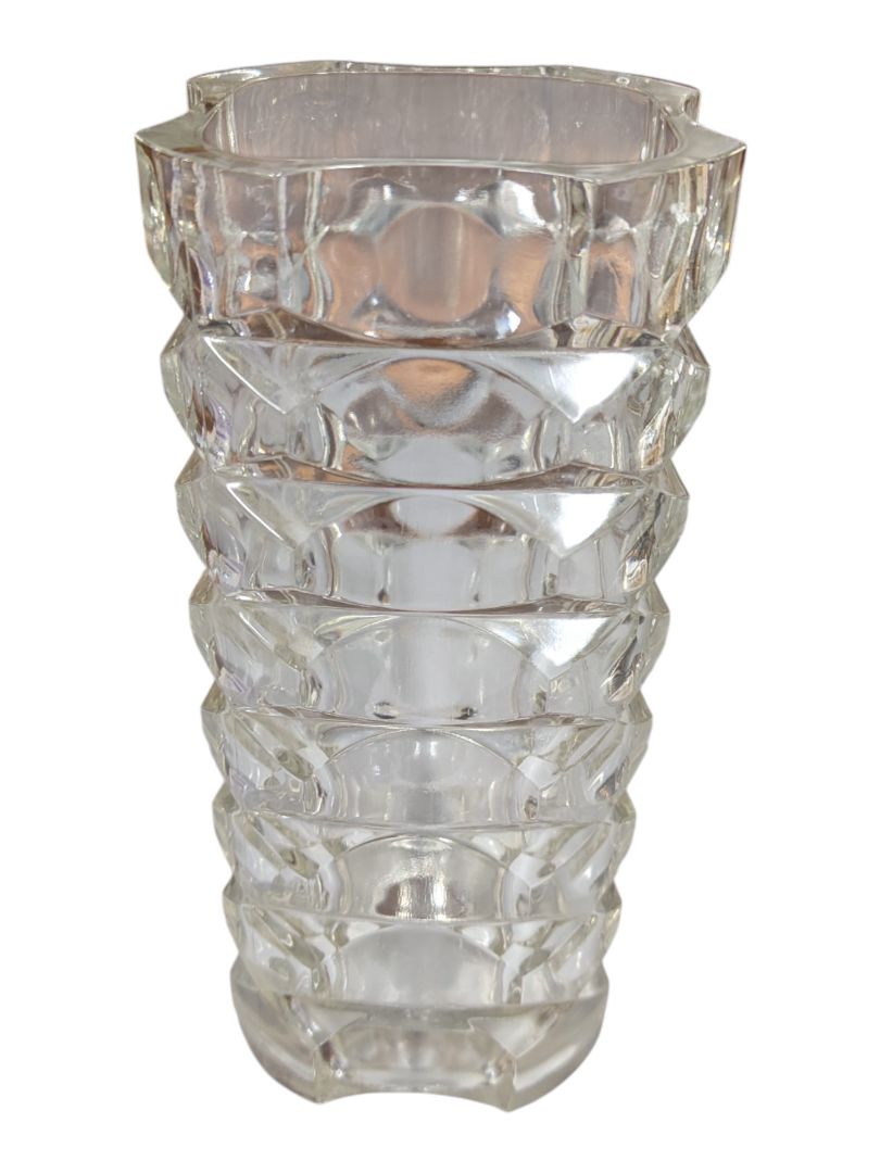 Faceted Clear Glass Vase with Sculptural Geometric Form
