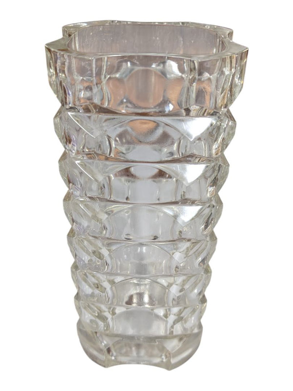 Faceted Clear Glass Vase with Sculptural Geometric Form