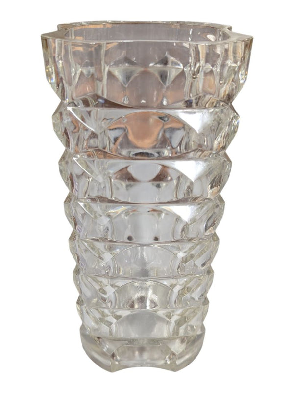 Faceted Clear Glass Vase with Sculptural Geometric Form