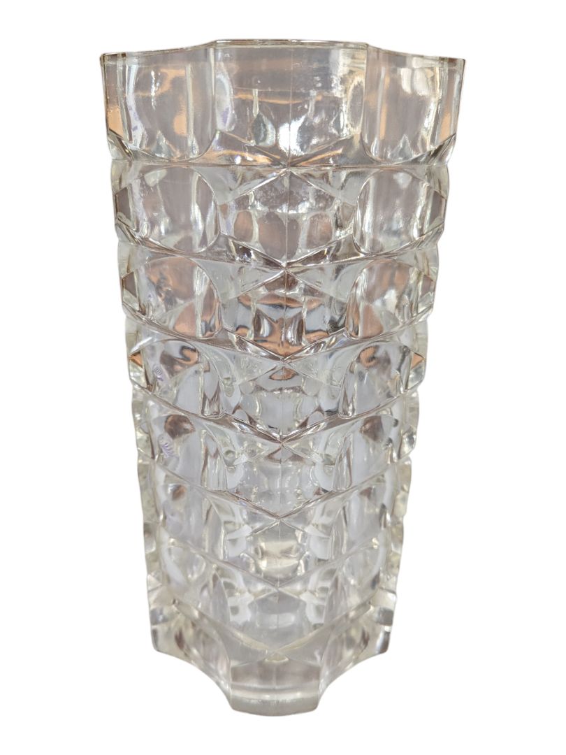 Faceted Clear Glass Vase with Sculptural Geometric Form