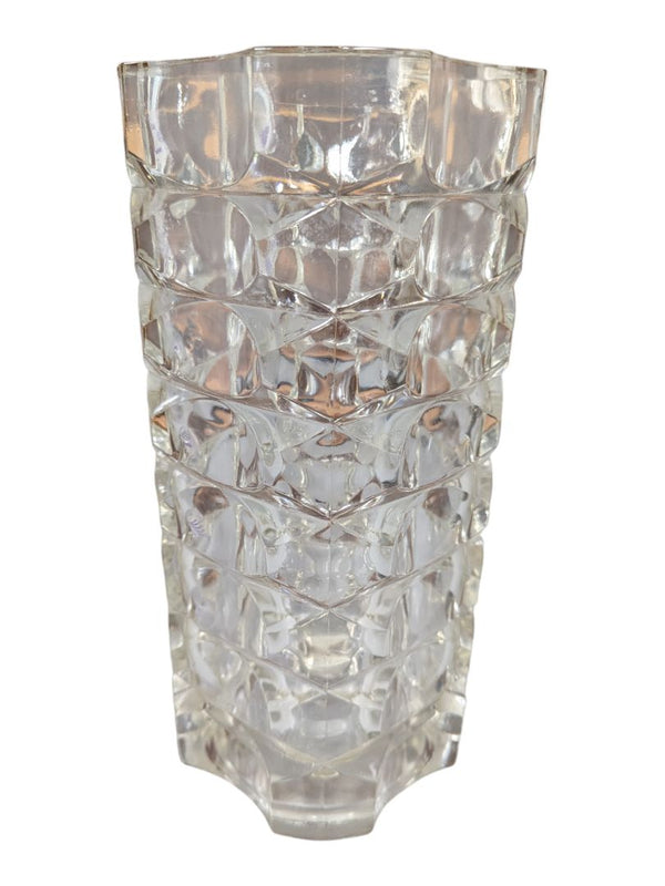 Faceted Clear Glass Vase with Sculptural Geometric Form