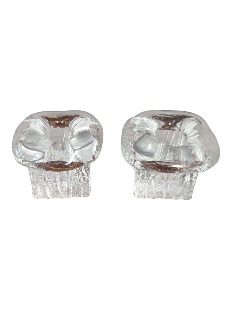 Pair of Textured Clear Glass Candle Holders