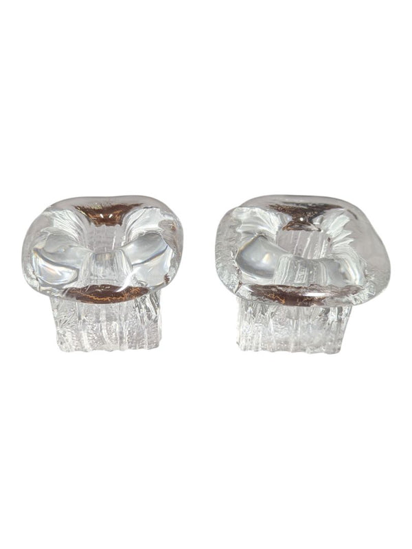 Pair of Textured Clear Glass Candle Holders