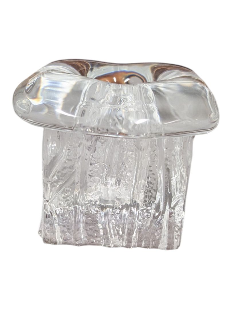 Pair of Textured Clear Glass Candle Holders