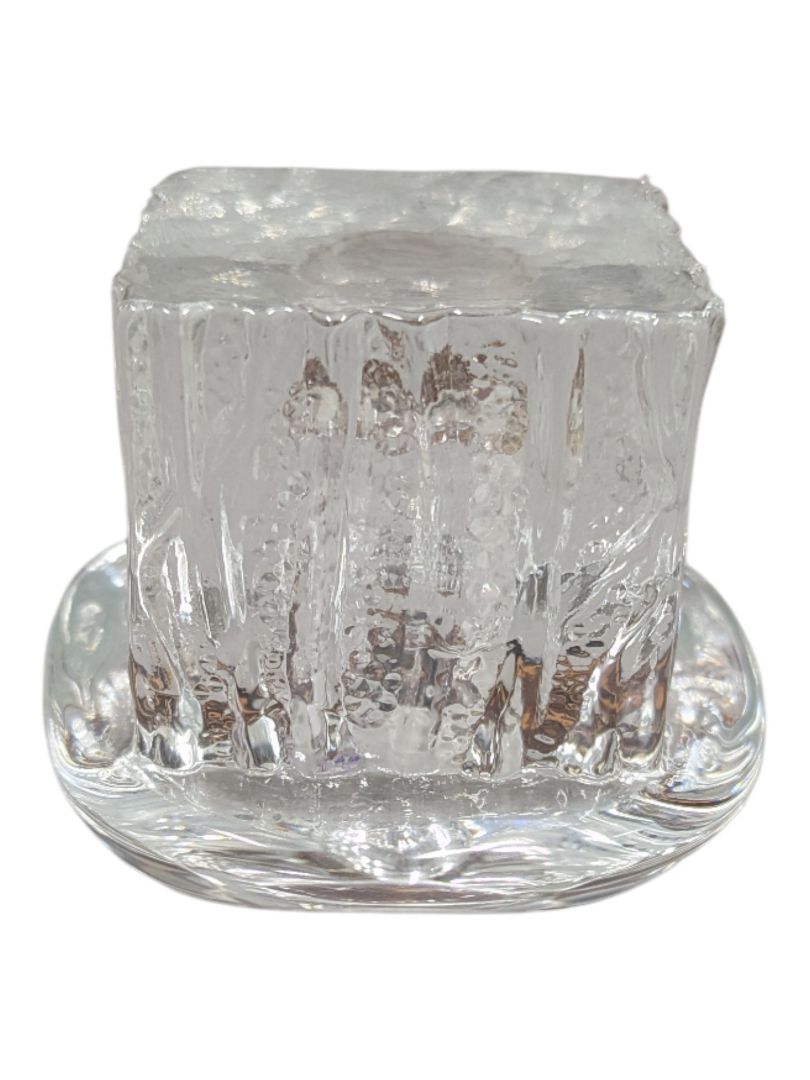 Pair of Textured Clear Glass Candle Holders