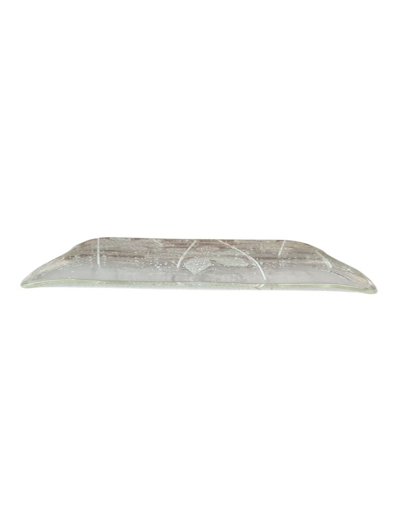 Decorative Clear Art Glass Rectangular Tray with Floral Motif