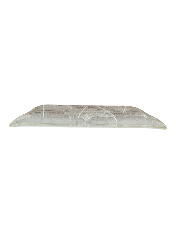Decorative Clear Art Glass Rectangular Tray with Floral Motif
