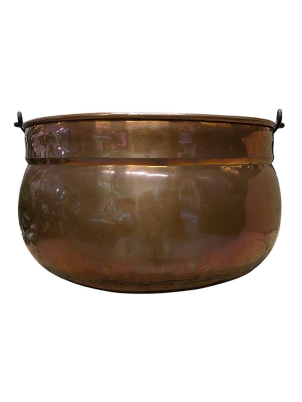 Large Antique Dutch Copper Cauldron with Iron Handle