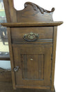 Antique Oak Hall Tree with Mirror, Drawer, and Cabinet