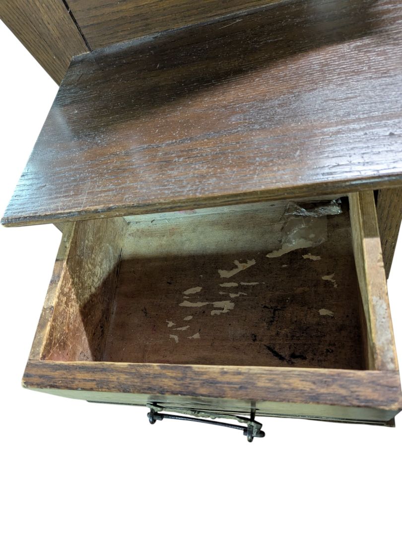 Antique Oak Hall Tree with Mirror, Drawer, and Cabinet