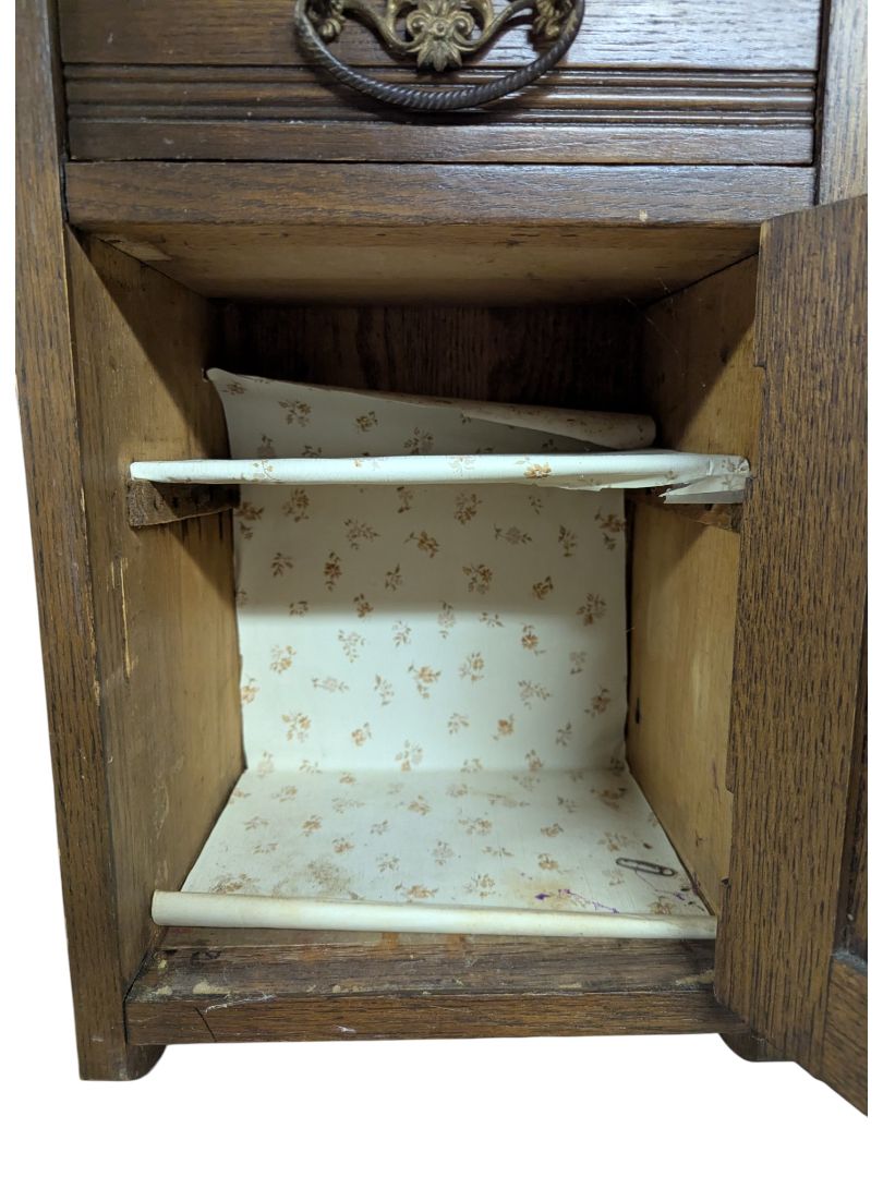 Antique Oak Hall Tree with Mirror, Drawer, and Cabinet