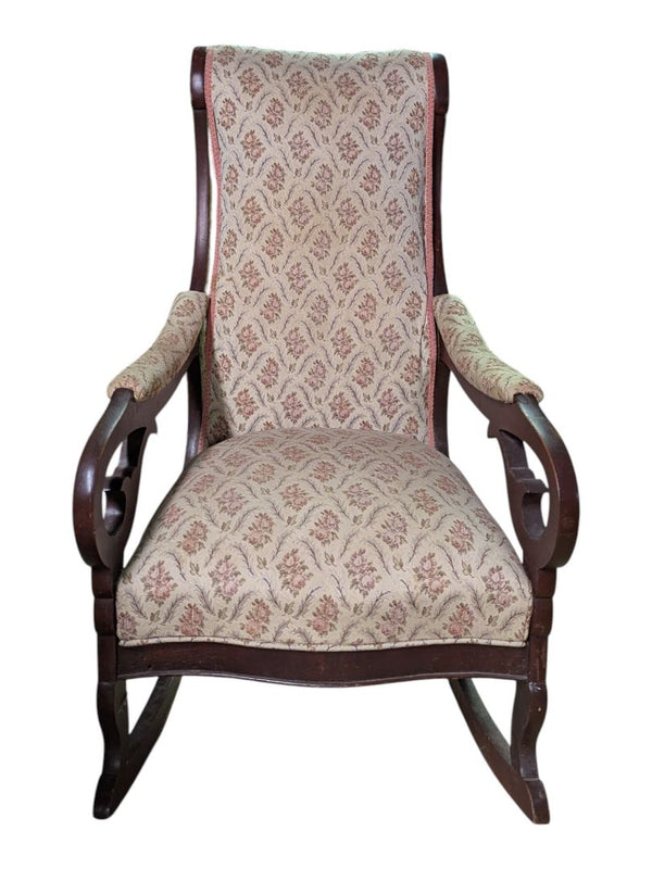 Antique Upholstered Victorian Wooden Rocking Chair