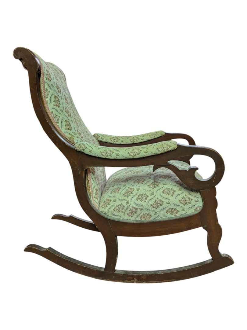 Antique Upholstered Victorian Wooden Rocking Chair