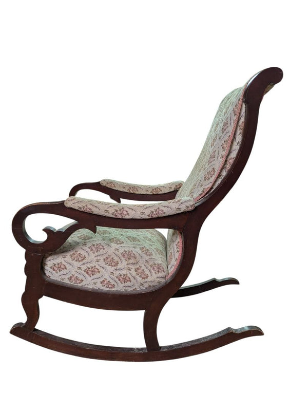 Antique Upholstered Victorian Wooden Rocking Chair