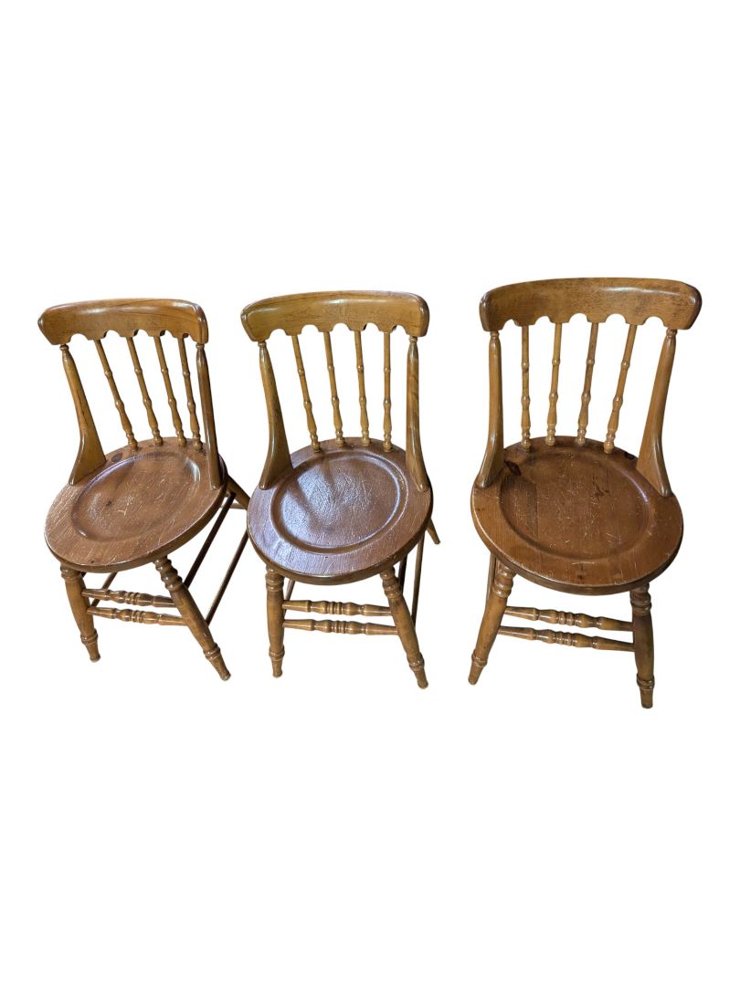 Set of Three Vintage Wooden Windsor-Style Chairs