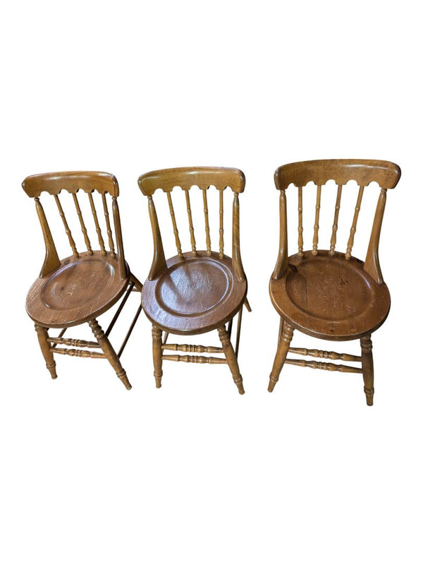 Set of Three Vintage Wooden Windsor-Style Chairs