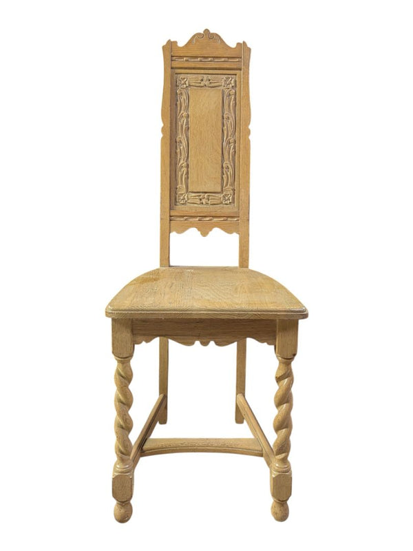 Antique Carved Wooden Side Chair with Barley Twist Legs