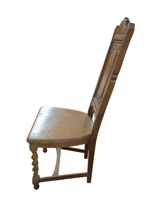 Antique Carved Wooden Side Chair with Barley Twist Legs