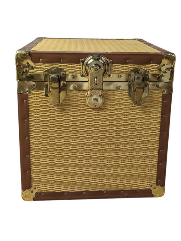 Vintage Wicker Storage Trunk with Brass Hardware