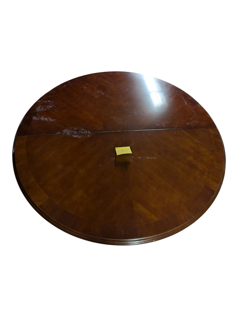 Vintage Round Pedestal Table with Leaf – Dark Wood Finish