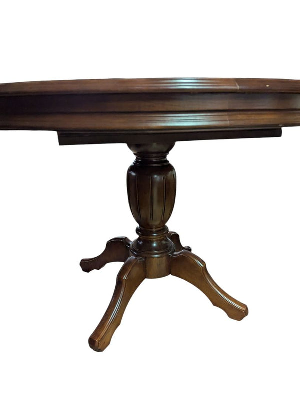 Vintage Round Pedestal Table with Leaf – Dark Wood Finish