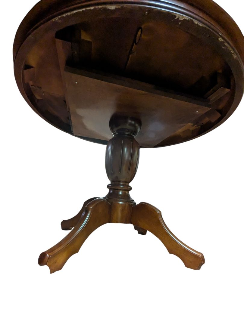 Vintage Round Pedestal Table with Leaf – Dark Wood Finish