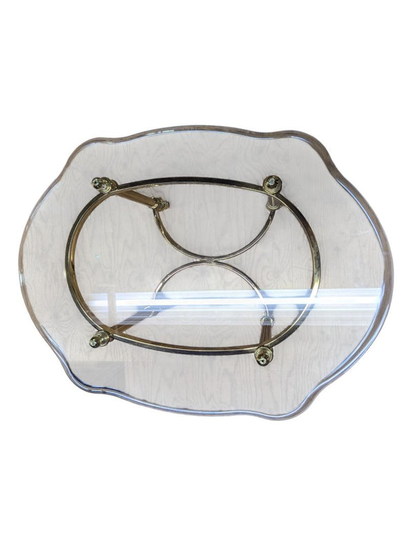 Set of two Brass & Glass Console Table with Scalloped Top