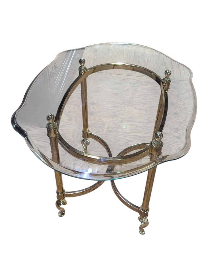 Set of two Brass & Glass Console Table with Scalloped Top