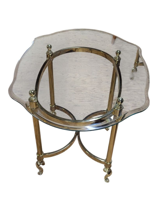 Set of two Brass & Glass Console Table with Scalloped Top
