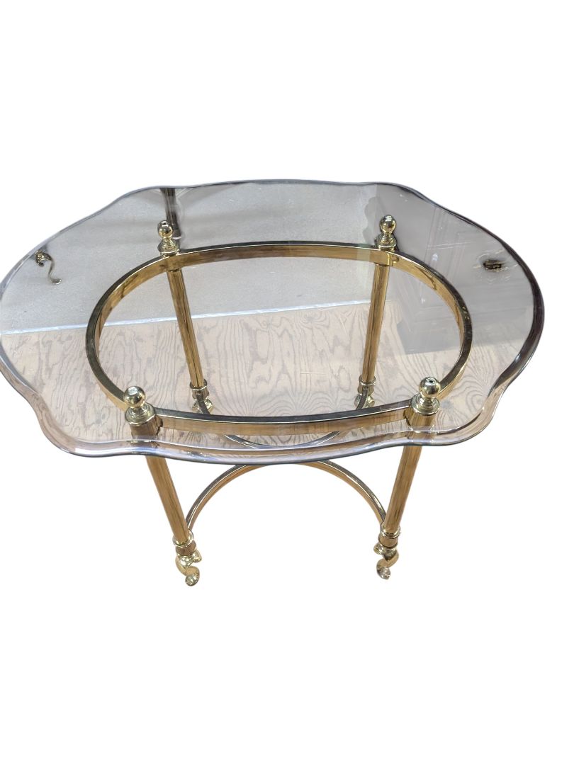 Set of two Brass & Glass Console Table with Scalloped Top