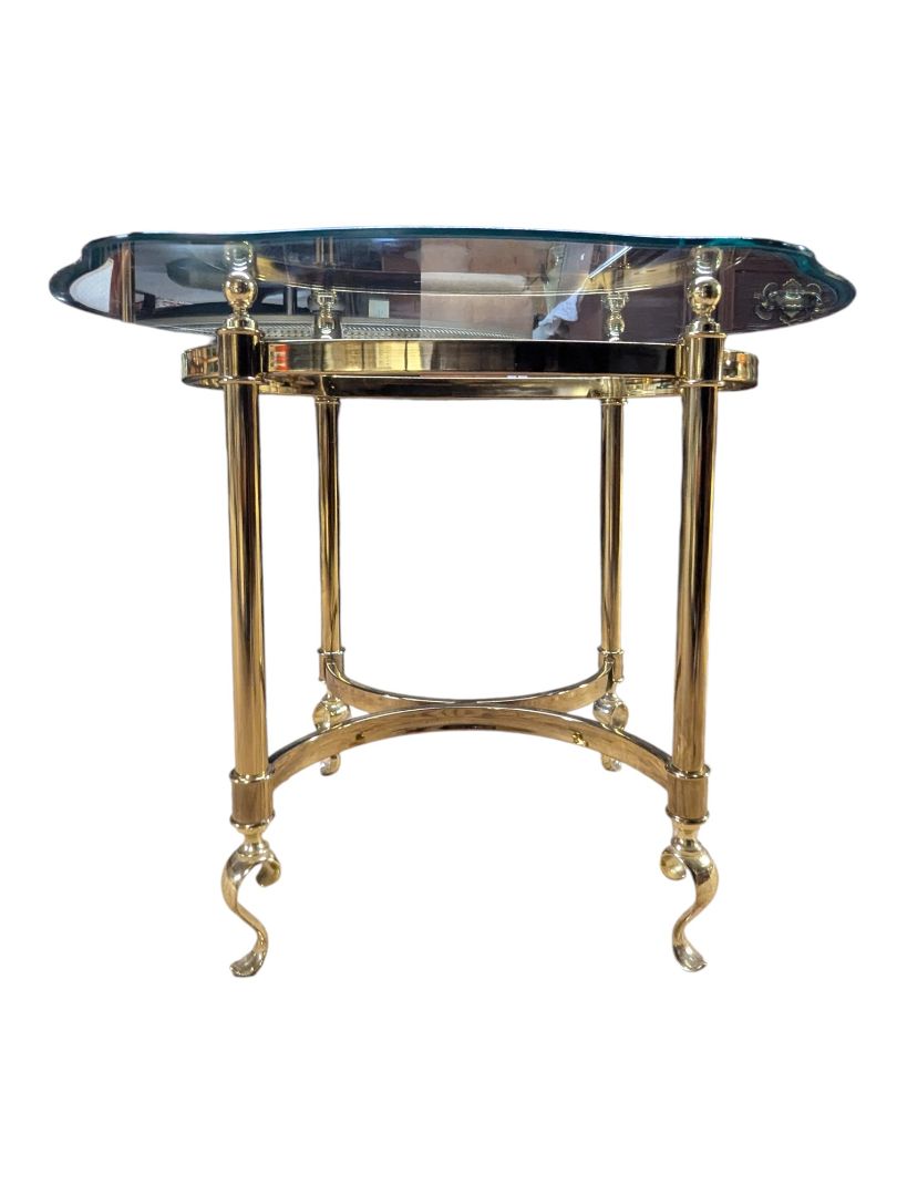 Set of two Brass & Glass Console Table with Scalloped Top