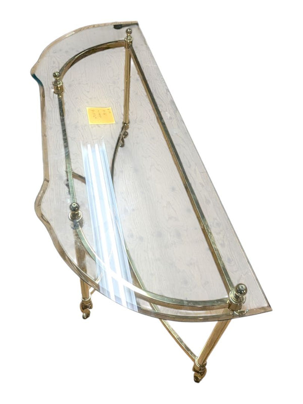 Vintage Gold-Toned Metal & Glass Console Table
