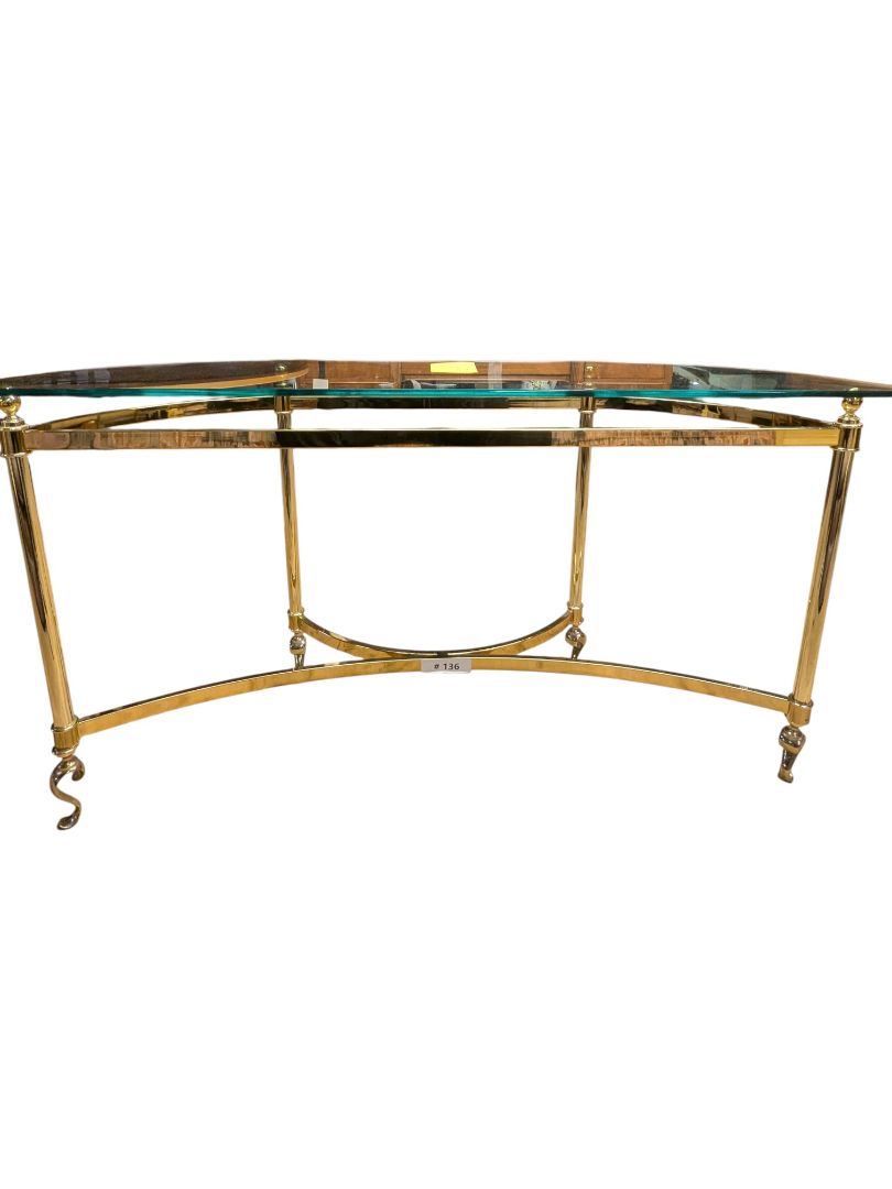 Vintage Gold-Toned Metal & Glass Console Table