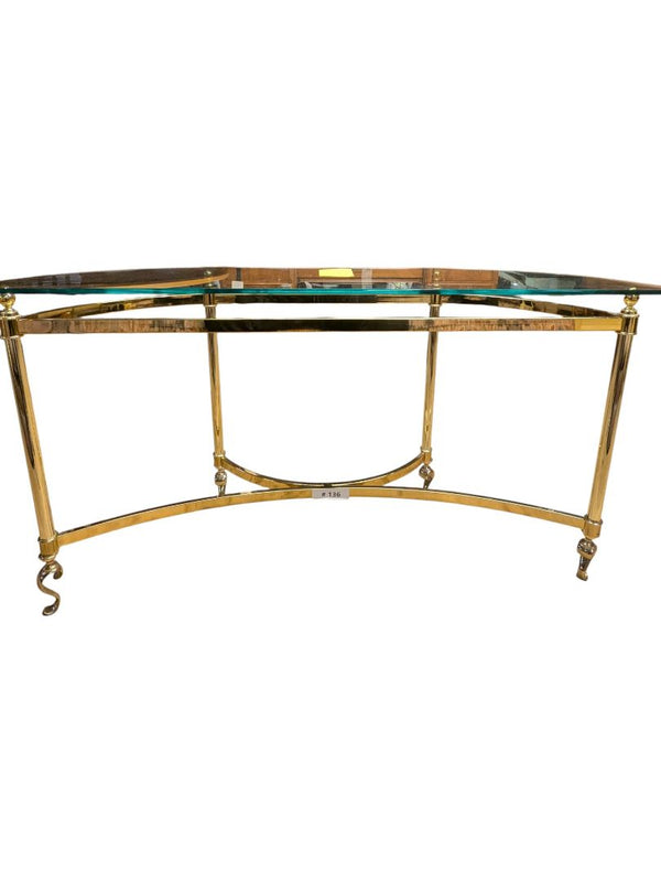Vintage Gold-Toned Metal & Glass Console Table