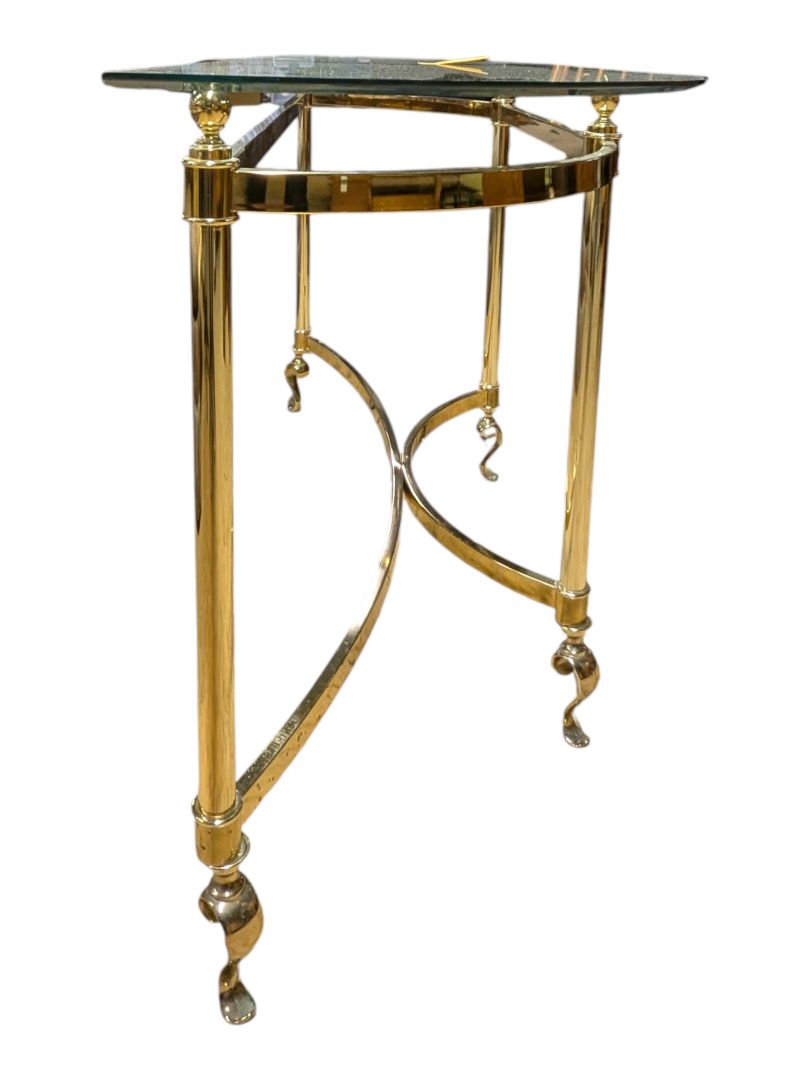 Vintage Gold-Toned Metal & Glass Console Table