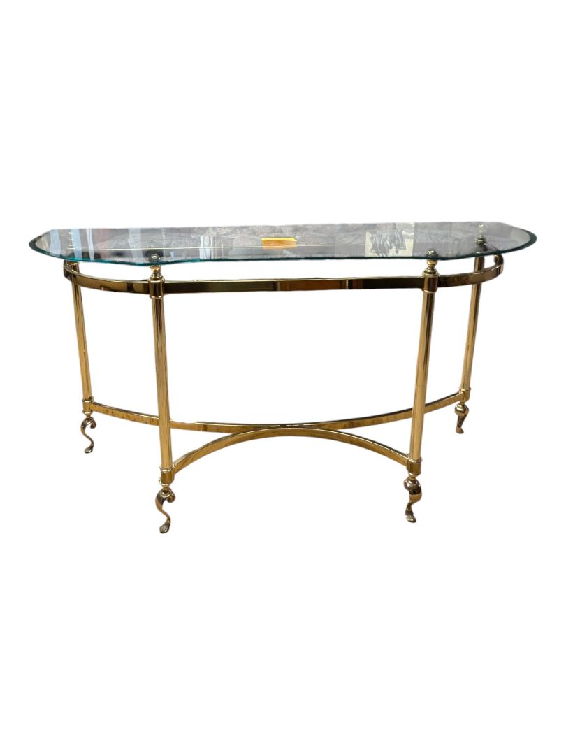 Vintage Gold-Toned Metal & Glass Console Table