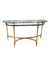 Vintage Gold-Toned Metal & Glass Console Table