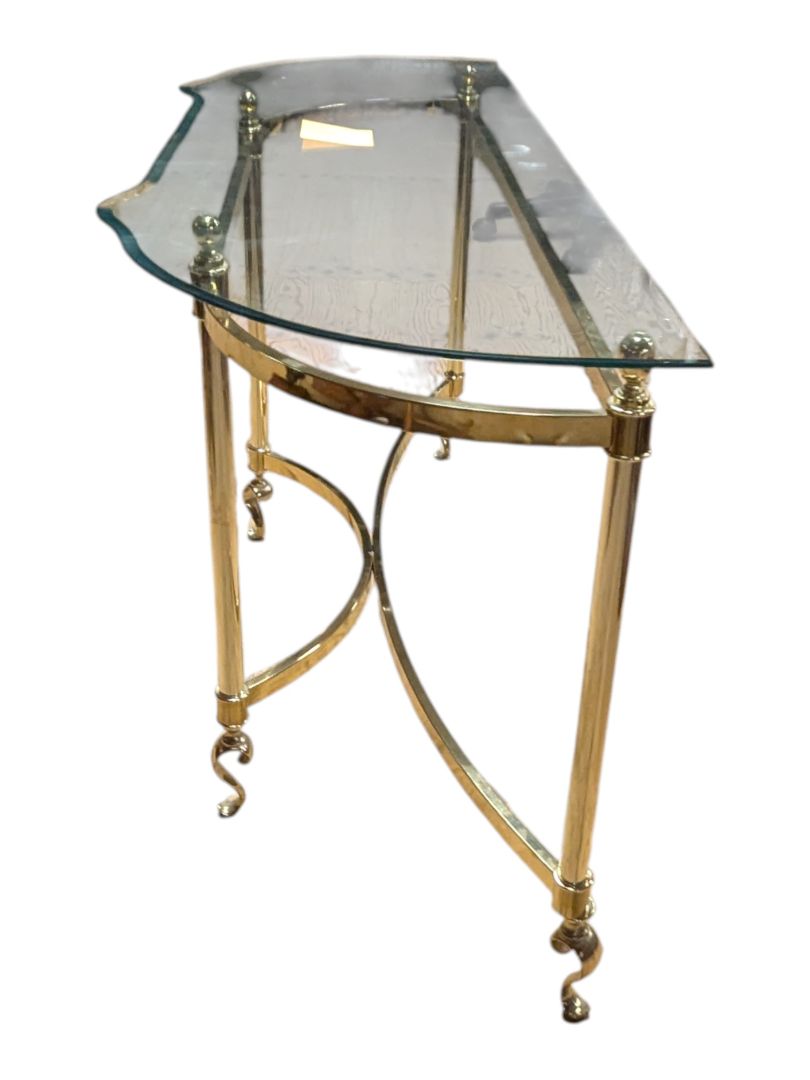 Vintage Gold-Toned Metal & Glass Console Table