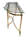 Vintage Gold-Toned Metal & Glass Console Table