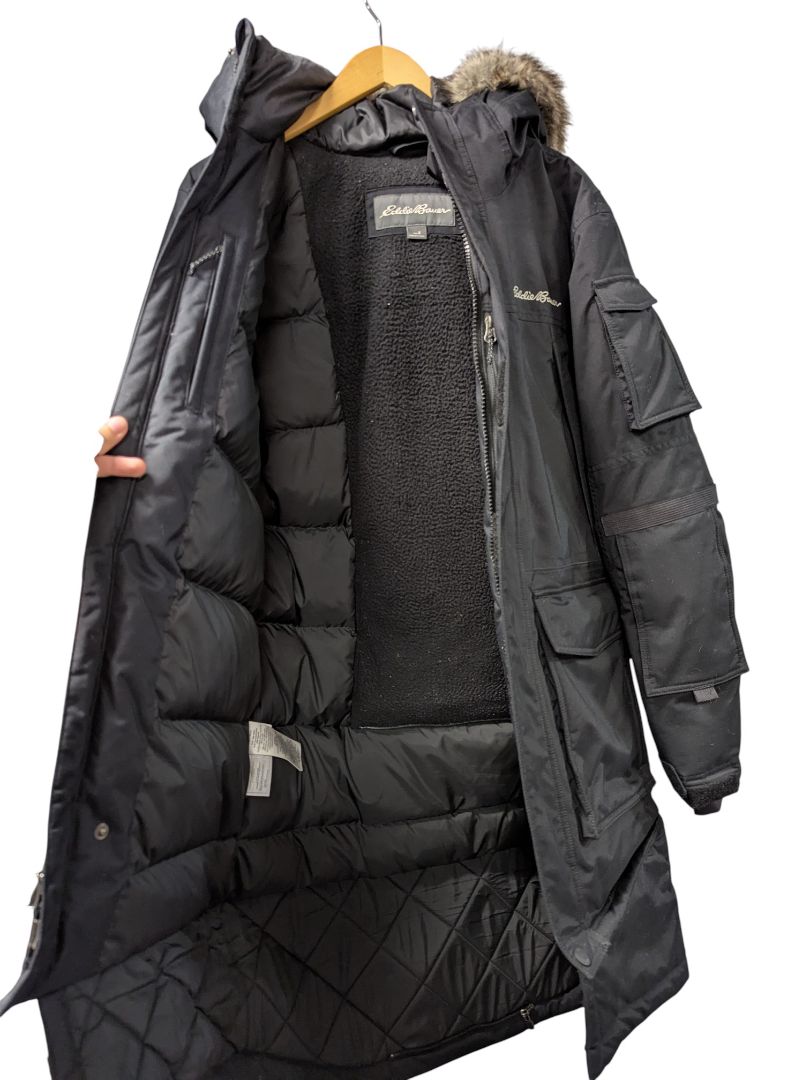 Eddie Bauer WeatherEdge Down Parka with Faux Fur Hood – Men’s Small