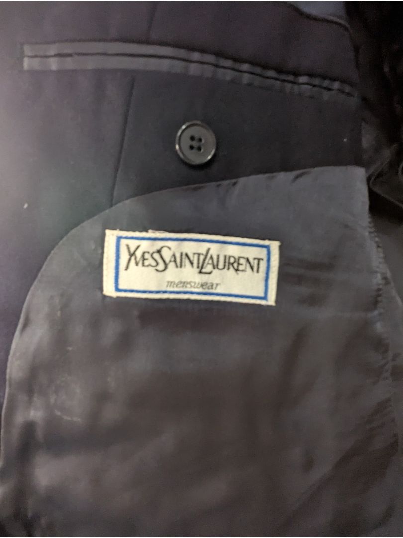 Yves Saint Laurent Navy Blazer with Crest and Tie