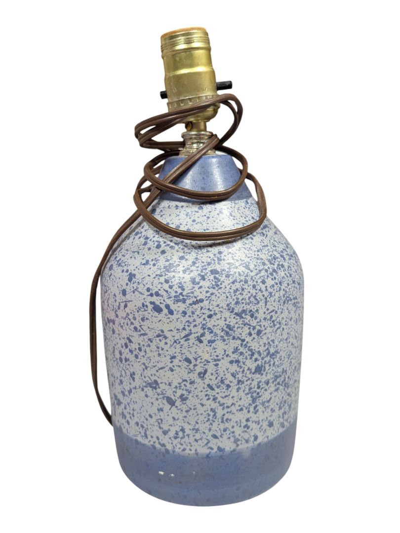 Blue & White Speckled Stoneware Jug Table Lamp