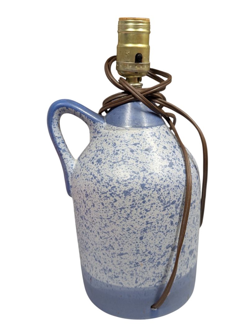 Blue & White Speckled Stoneware Jug Table Lamp