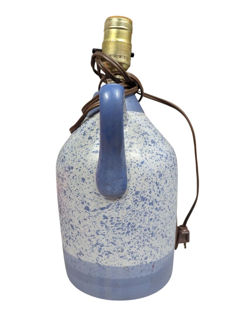 Blue & White Speckled Stoneware Jug Table Lamp