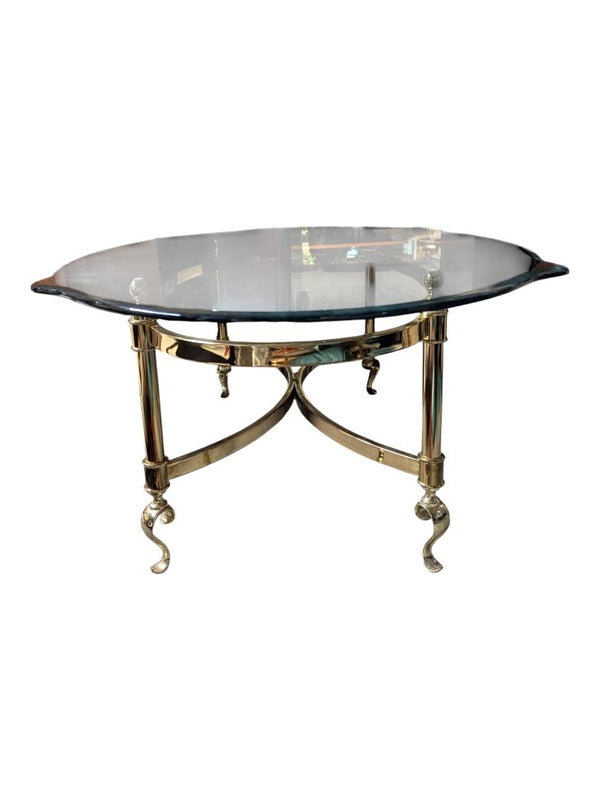 Vintage Brass & Glass Oval Coffee Table