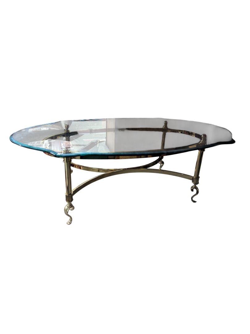 Vintage Brass & Glass Oval Coffee Table