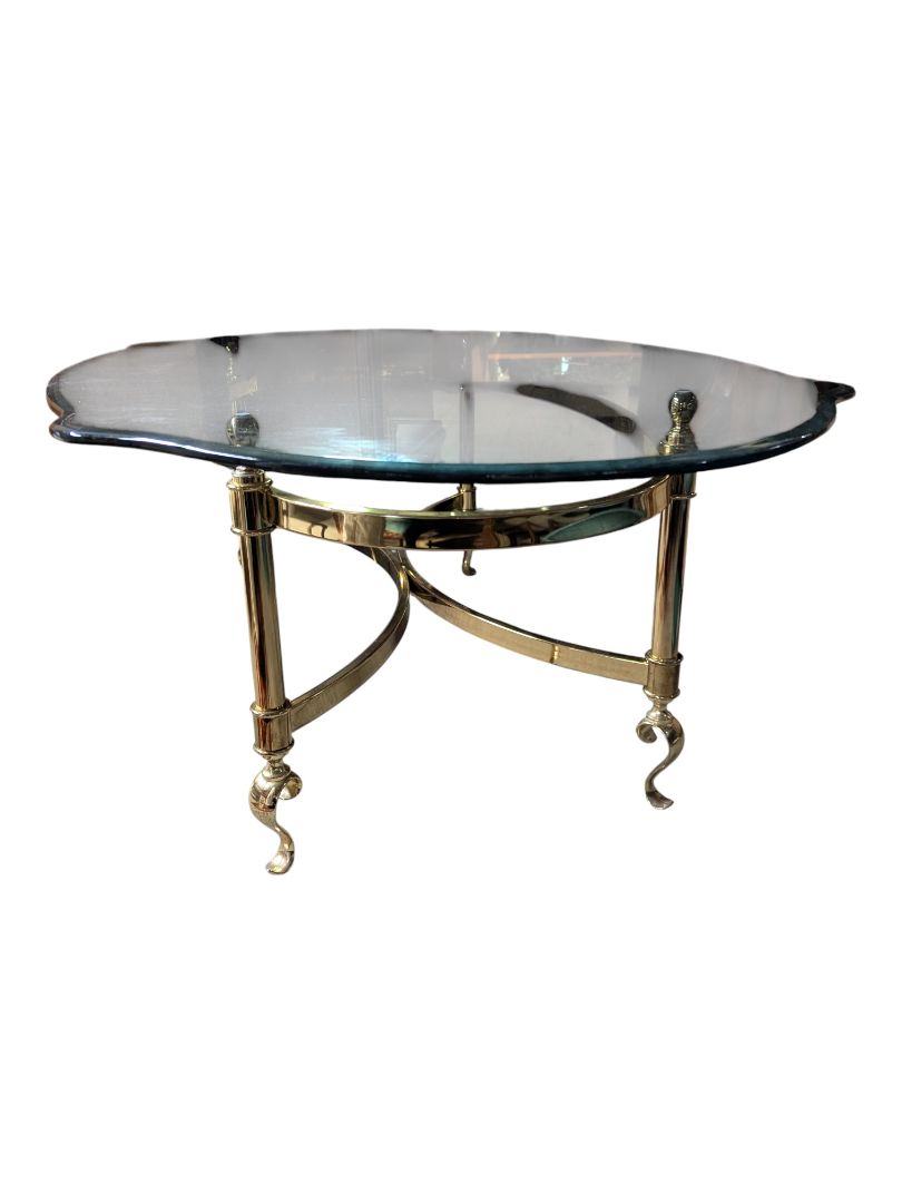 Vintage Brass & Glass Oval Coffee Table